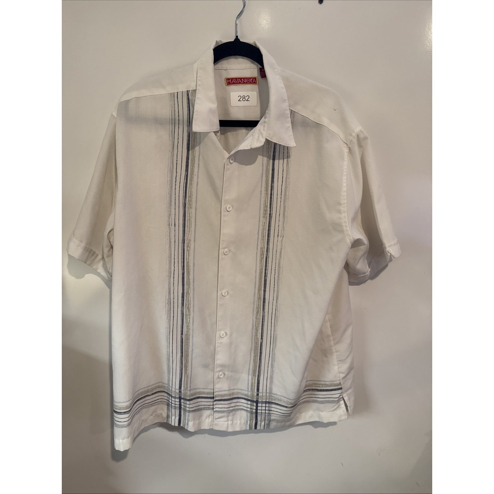 The Havanera Co Men's Hawaiian Tan Black Short Sleeve Button Up Size XL